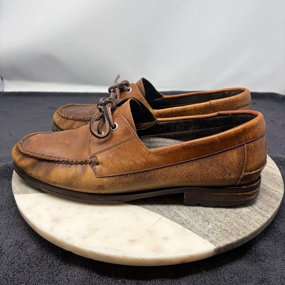 Polo Ralph Lauren Mens Brown Leather Boat Shoes Lug Sole Sz 10.5 Preppy Coastal